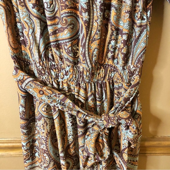Cato Boho Paisley Belted Smocked Maxi Dress Brown Orange Blue Small - Picture 3 of 5